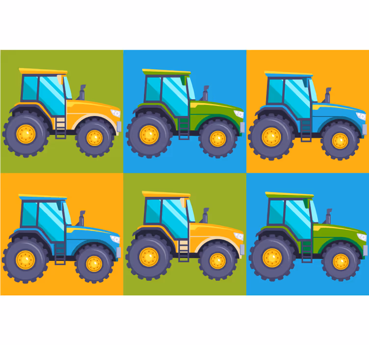 Kinderkamer rolgordijn multi-kleurige tractor tegels - TenStickers