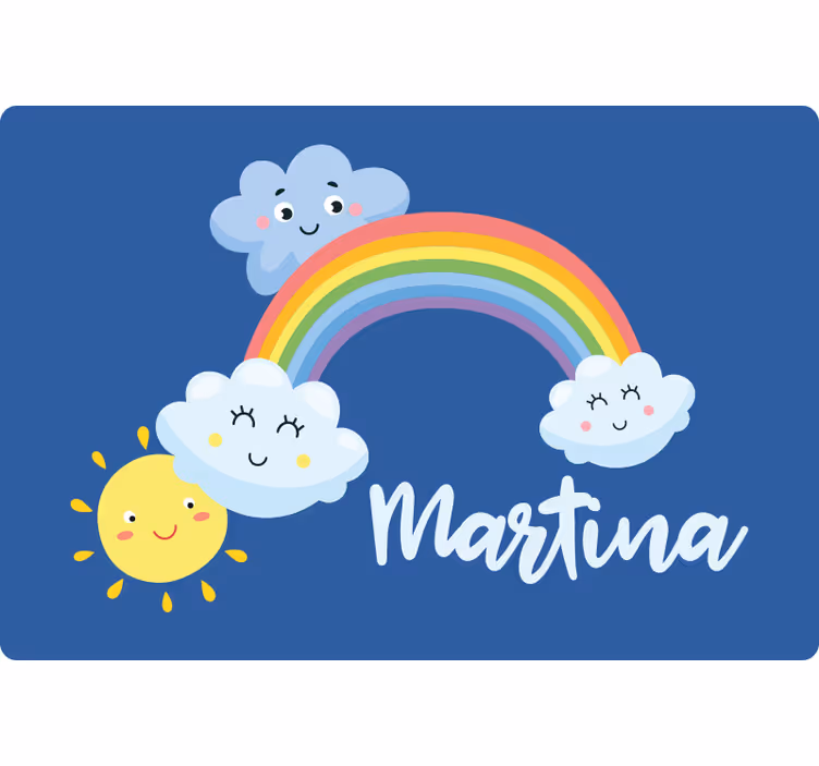 Kinderkamer rolgordijn wolken en regenboog met naam - TenStickers