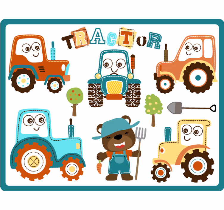 Kinderkamer rolgordijn lachende tractoren - TenStickers