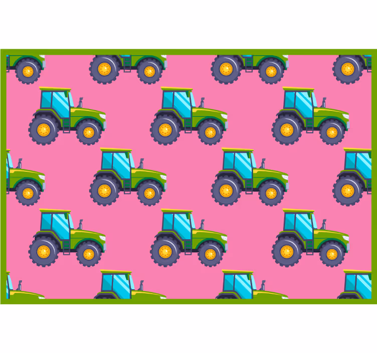 Kinderkamer rolgordijn met roze en groene tractoren - TenStickers
