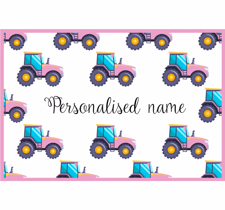 Kinderkamer rolgordijn met roze gepersonaliseerde tractor - TenStickers
