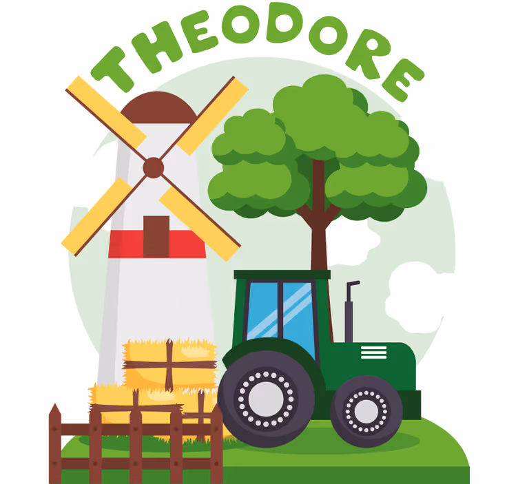 Kinderkamer rolgordijn groene tractor met heuvel en wolken - TenStickers