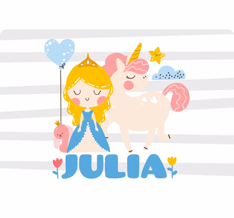 Kinderkamer rolgordijn cartoon prinses en eenhoorn - TenStickers