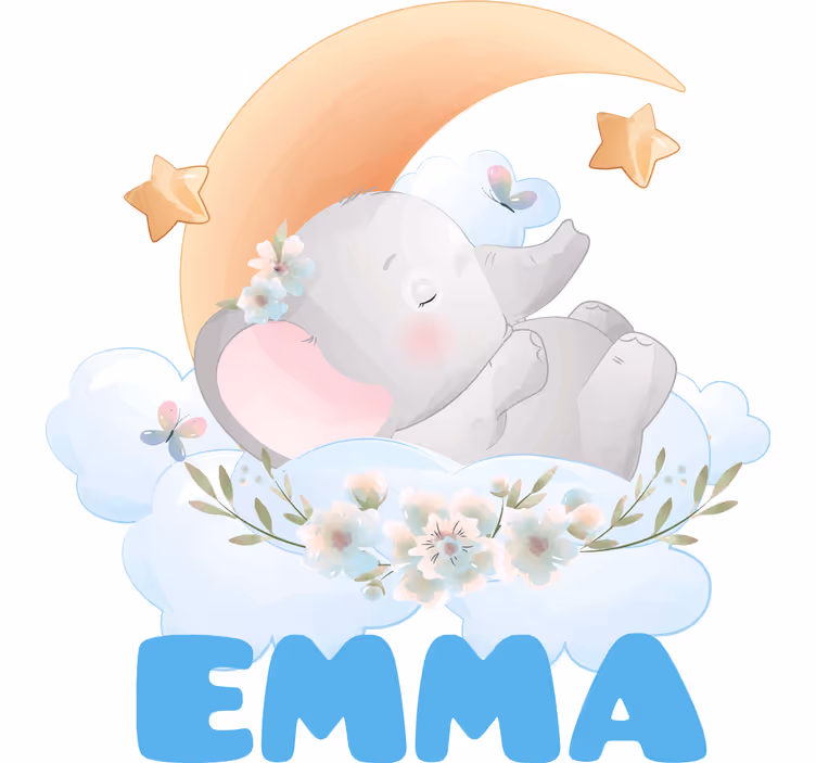 Kinderkamer rolgordijn schattige dieren olifant met naam - TenStickers