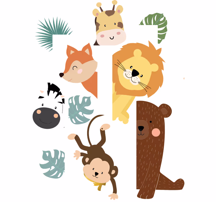 Kinderkamer rolgordijn dieren aan de deur - TenStickers