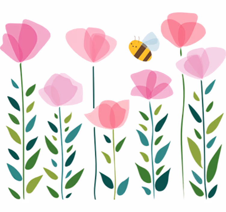 Kinderkamer rolgordijn roze bloemen en bij - TenStickers
