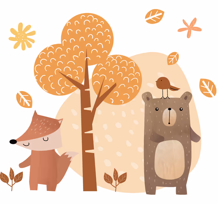 Kinderkamer rolgordijn dieren en boom - TenStickers