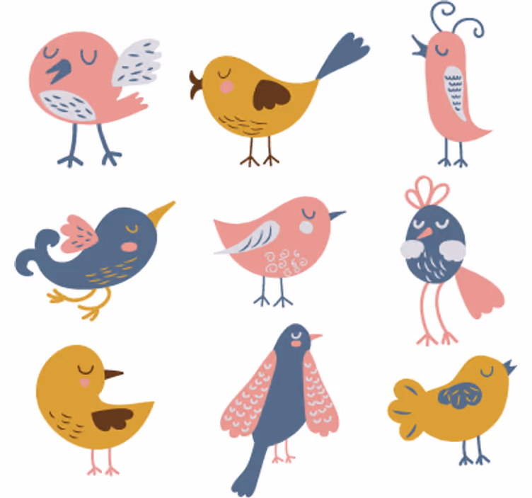 Kinderkamer rolgordijn stickers negen vogeltjes - TenStickers