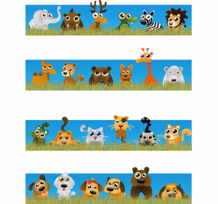 Kinderkamer rolgordijn strepen met dieren - TenStickers