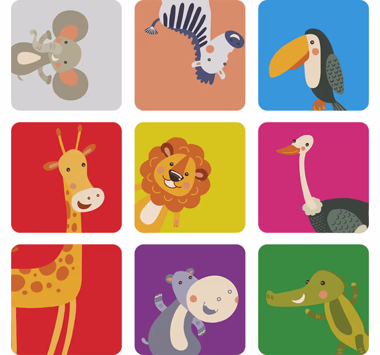 Kinderkamer rolgordijn kleurrijke tegels met dieren - TenStickers