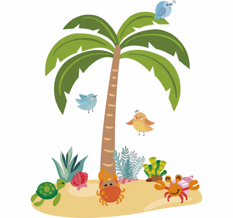Kinderkamer rolgordijn palmboom en zeedieren - TenStickers