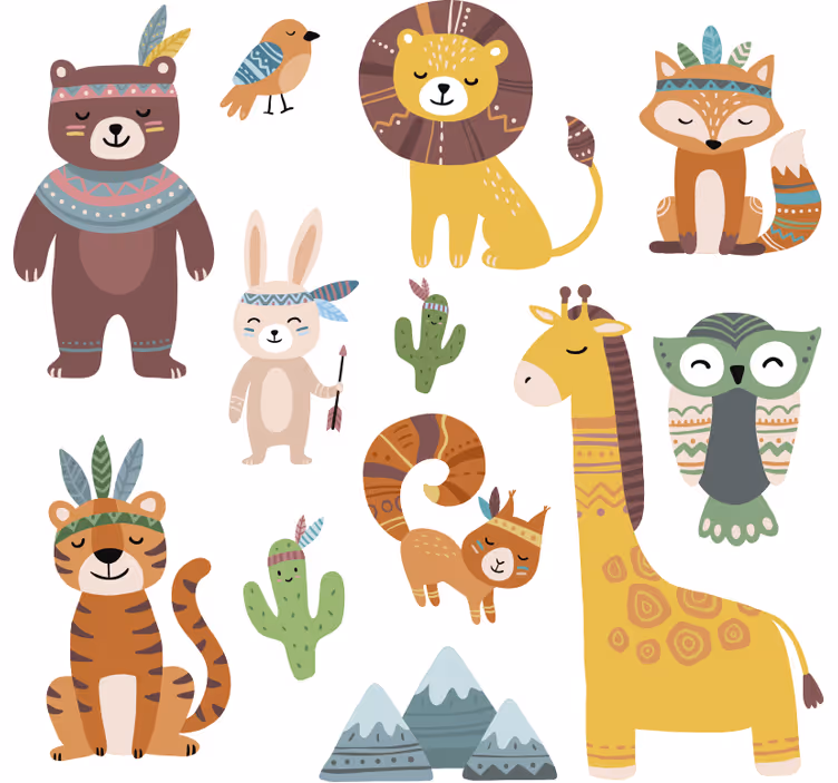 Kinderkamer rolgordijn grappige tribale dieren - TenStickers