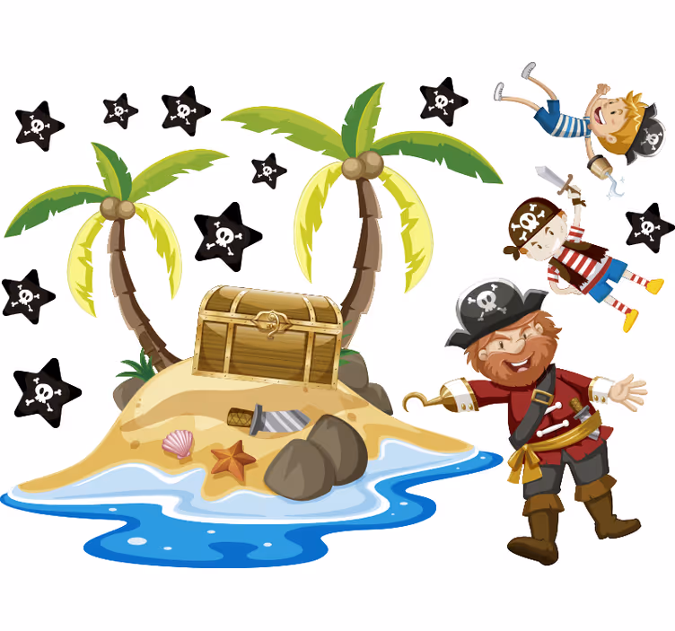 Kinderkamer rolgordijn piraten en palmbomen - TenStickers