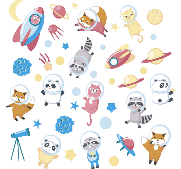 Kinderkamer rolgordijn dieren in de ruimte - TenStickers