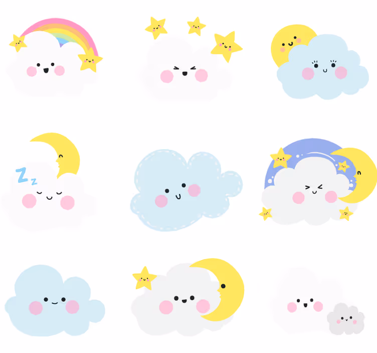 Kinderkamer rolgordijn witte en blauwe wolken - TenStickers