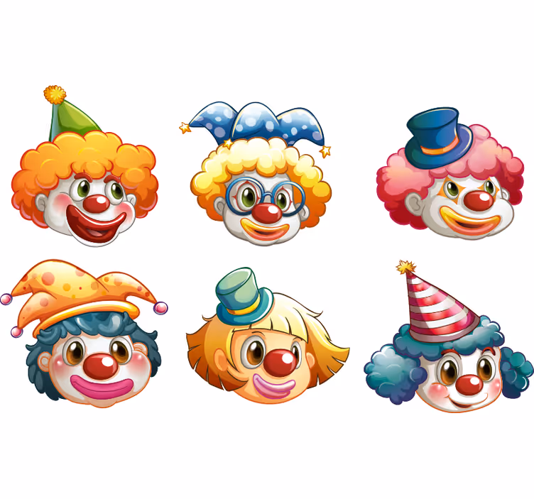 Kinderkamer rolgordijn kleurrijke clown gezichtsjes - TenStickers