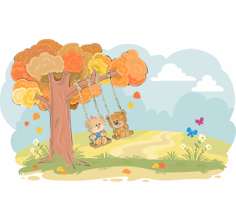 Kinderkamer rolgordijn teddyberen in het bos - TenStickers