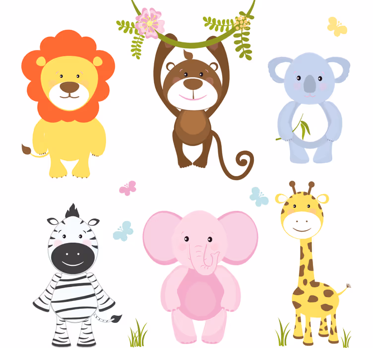 Kinderkamer rolgordijn kleurrijke baby dieren - TenStickers