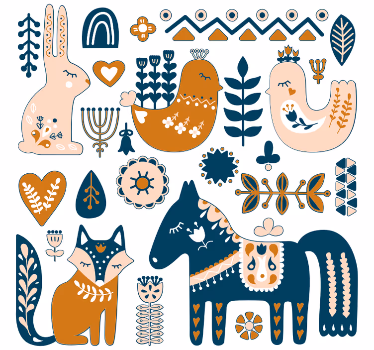 Kinderkamer rolgordijn bosdieren nordic stijl - TenStickers