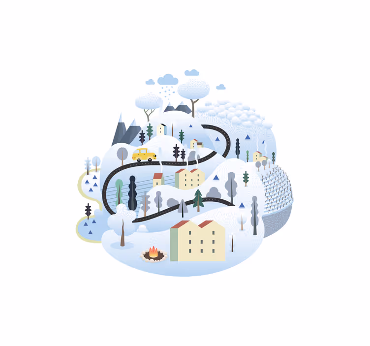 Kinderkamer rolgordijn grijs dorp met bergen - TenStickers