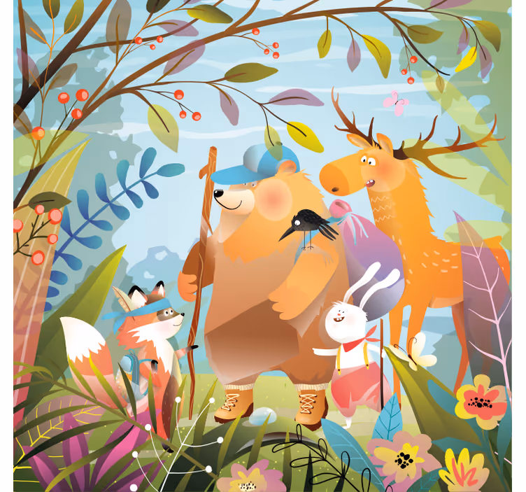 Kinderkamer rolgordijn dierenvrienden in het bos - TenStickers