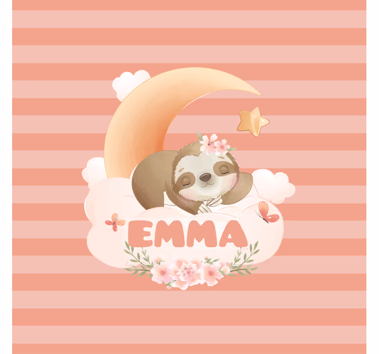 Kinderkamer rolgordijn schattige dieren luiaard met naam - TenStickers