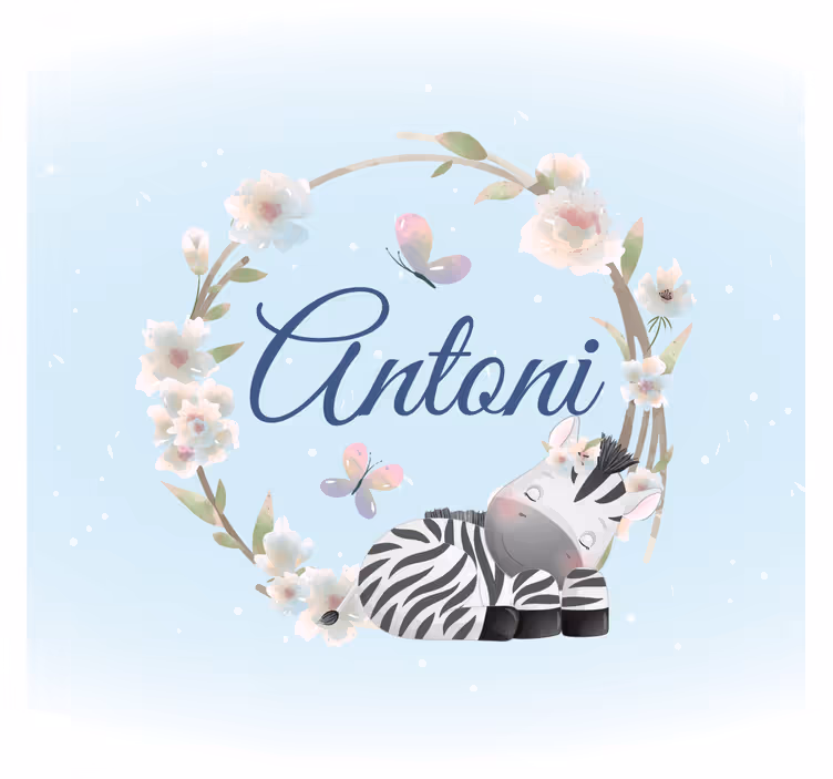 Kinderkamer rolgordijn schattige dieren zebra met naam - TenStickers