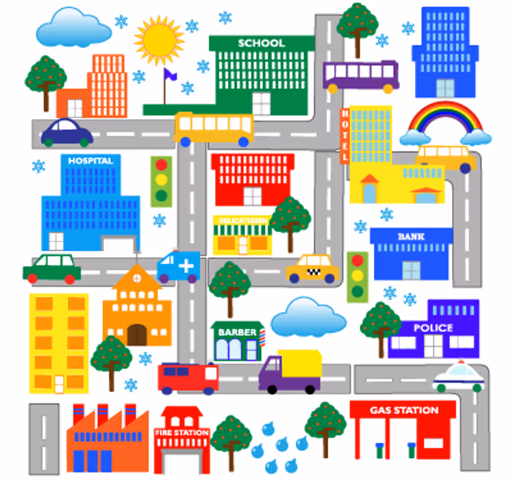 Kinderkamer rolgordijn grote stad - TenStickers