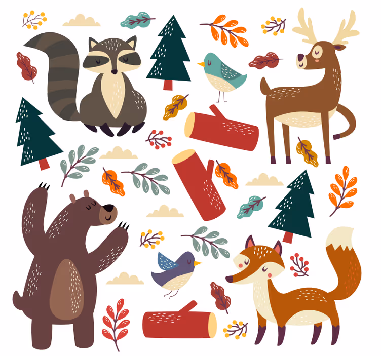 Kinderkamer rolgordijn met baby dieren - TenStickers