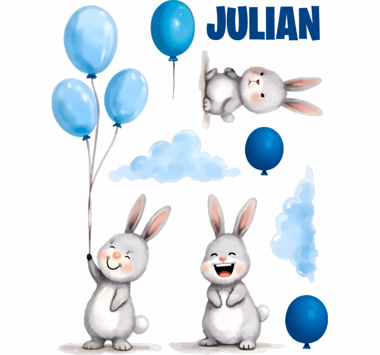 Kinderkamer rolgordijn blauwe ballonnen met konijnen - TenStickers
