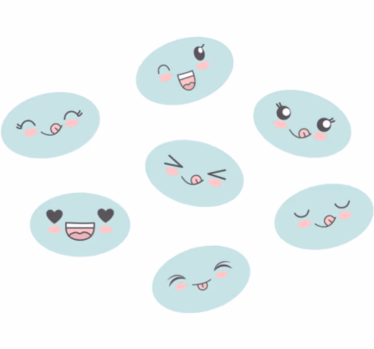 Kinderkamer rolgordijn schattige anime gezichten - TenStickers