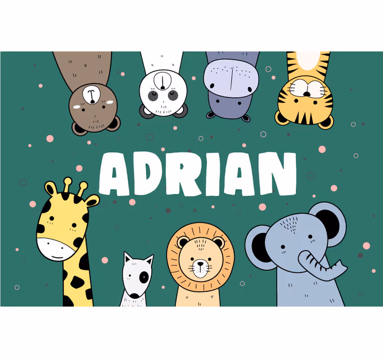 Kinderkamer rolgordijn schattige dieren cartoon met naam - TenStickers