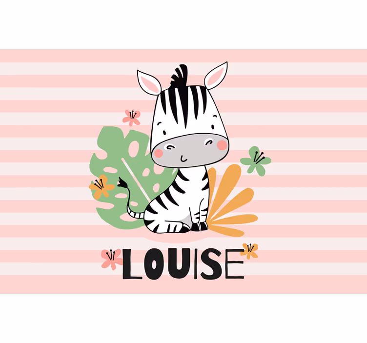 Kinderkamer rolgordijn mooie zebra voor kinderen met naam - TenStickers