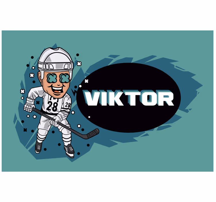Kinderkamer rolgordijn grappige hockeyspeler met naam - TenStickers