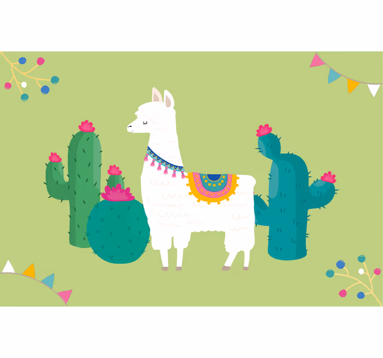 Kinderkamer rolgordijn kleurrijke lama's illustratie - TenStickers