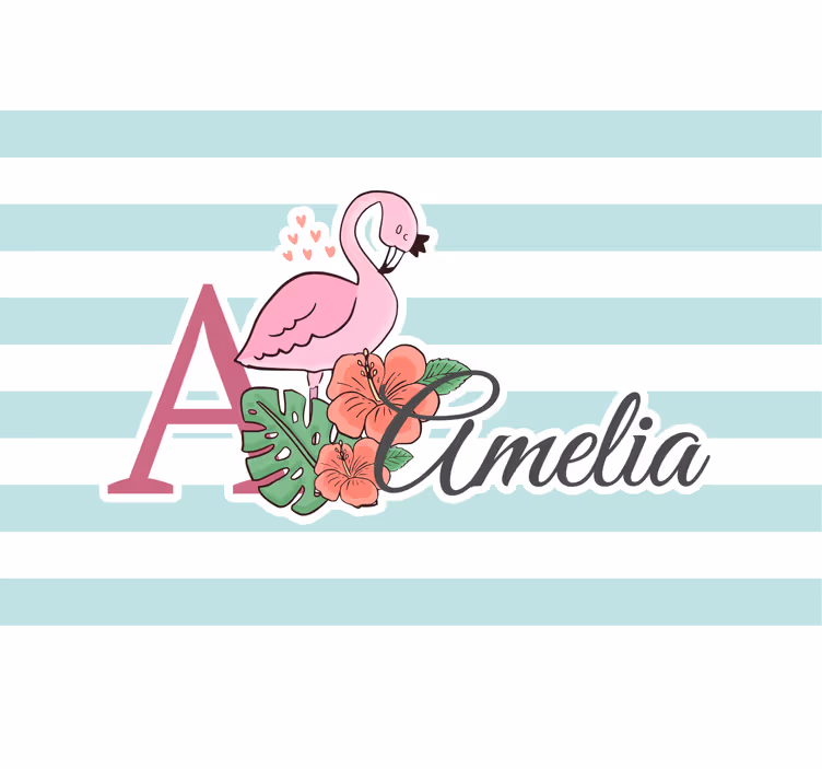 Kinderkamer rolgordijn schattige dieren flamingo met naam - TenStickers
