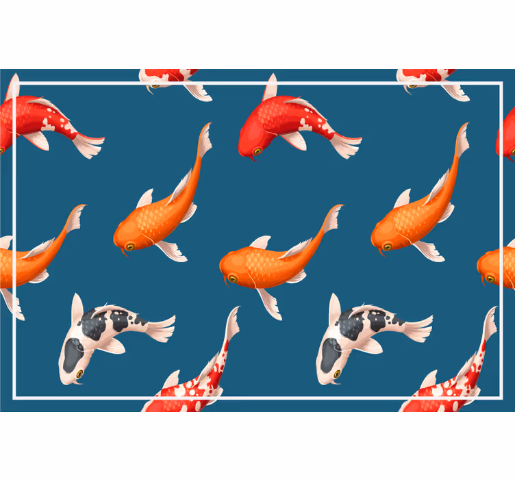 Kinderkamer rolgordijn koi vispatroon op blauwe achtergrond - TenStickers