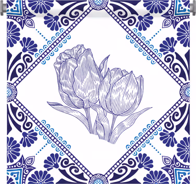 Keuken rolgordijn delfts blauwe tulpen - TenStickers