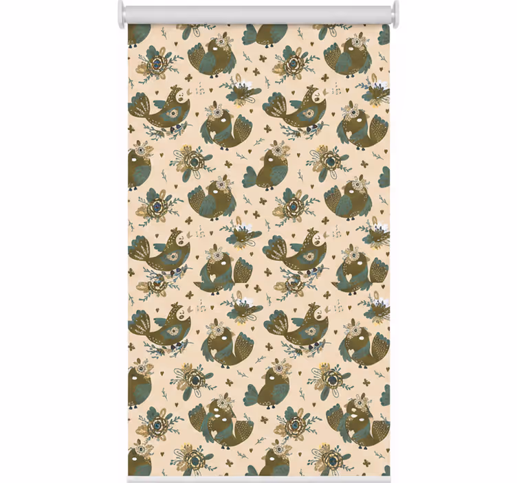 Keuken rolgordijn vogels en bloemen oosters patroon - TenStickers