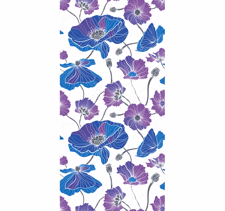 Keuken rolgordijn blauwe en paarse tuinbloemen - TenStickers