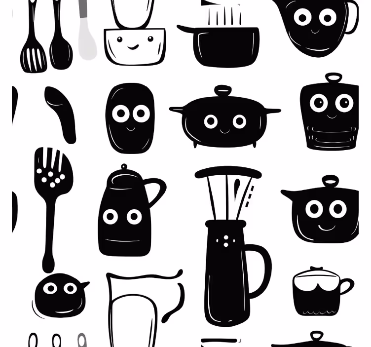 Keuken rolgordijn met getekende zwarte keukengerei - TenStickers