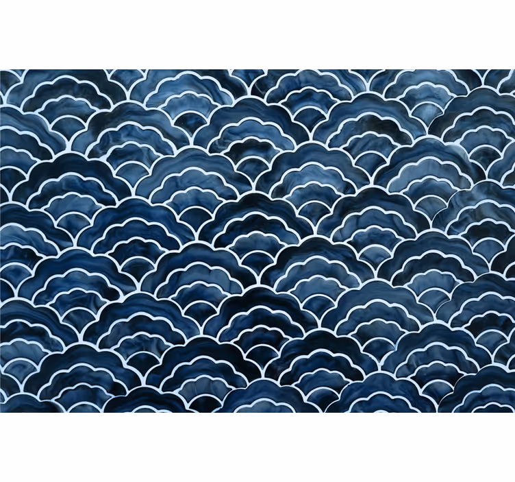 Blauw rolgordijn met japans golfpatroon - TenStickers