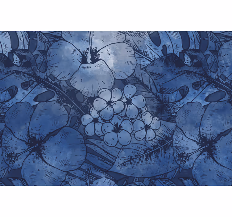 Blauw rolgordijn met aquarel bloemen - TenStickers