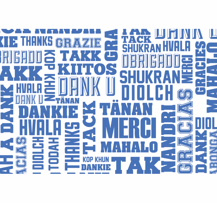 Blauw rolgordijn dank u in vele talen - TenStickers