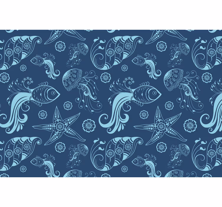 Blauw rolgordijn met decoratief zeeleven - TenStickers