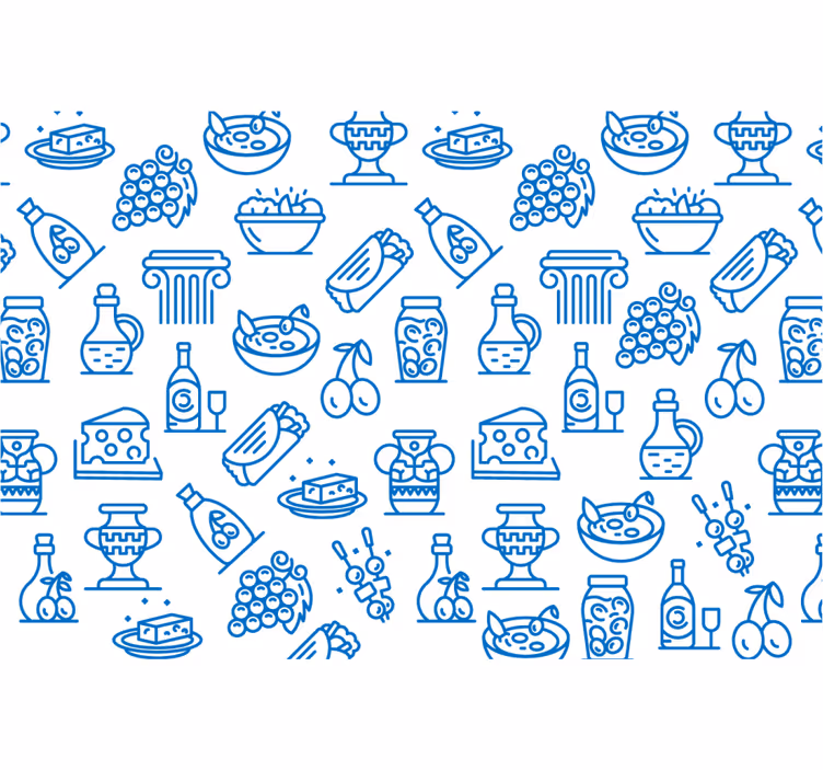 Blauw rolgordijn griekse voedseliconen - TenStickers