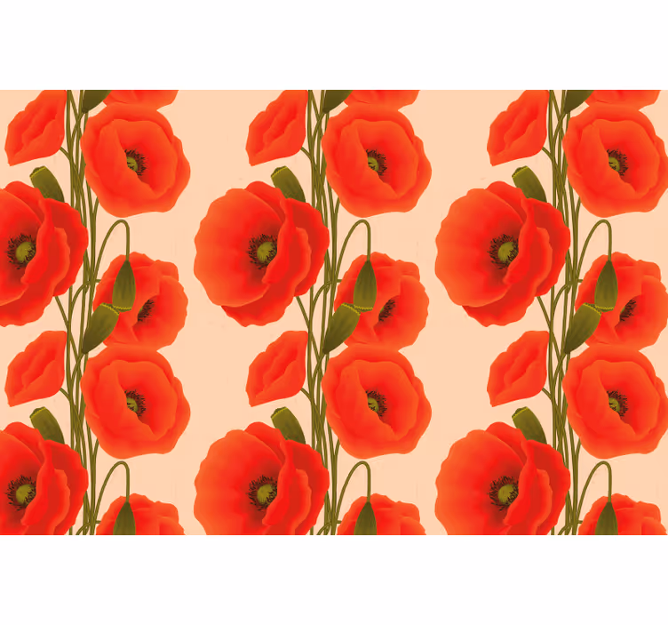 Rood rolgordijn met klaprozenpatroon - TenStickers