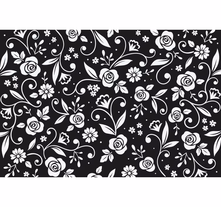 Rolgordijn zwart abstract wit bloemenpatroon - TenStickers