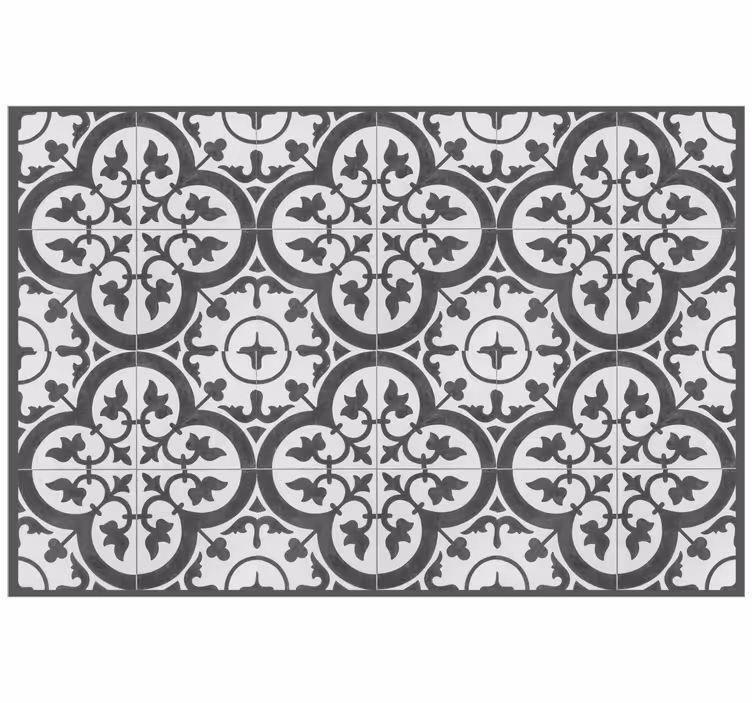 Rolgordijn grijs met ornamentale cementtegels - TenStickers