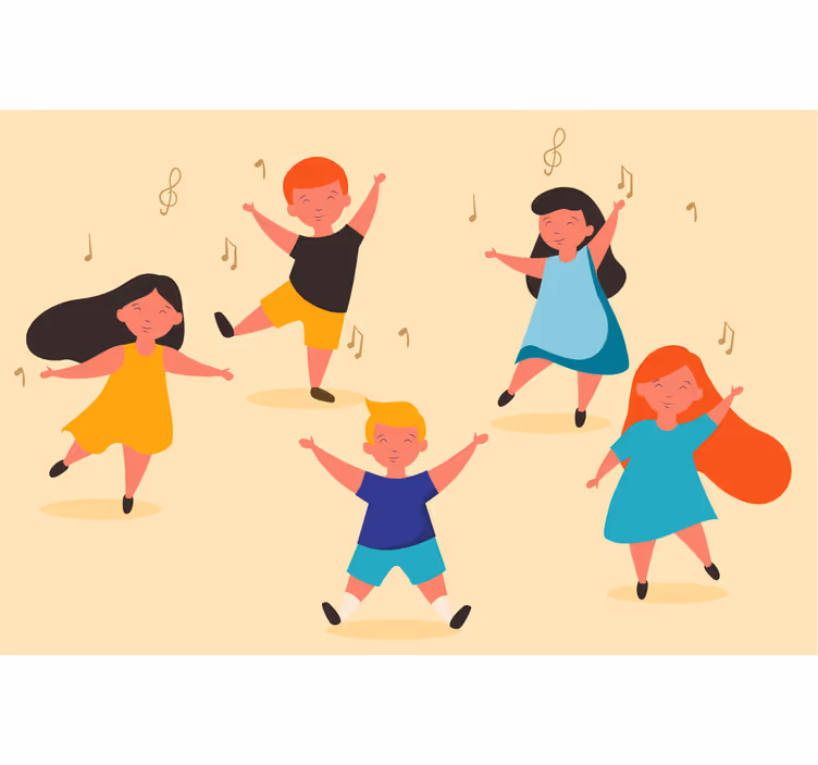 Rolgordijn beige kids dansen - TenStickers
